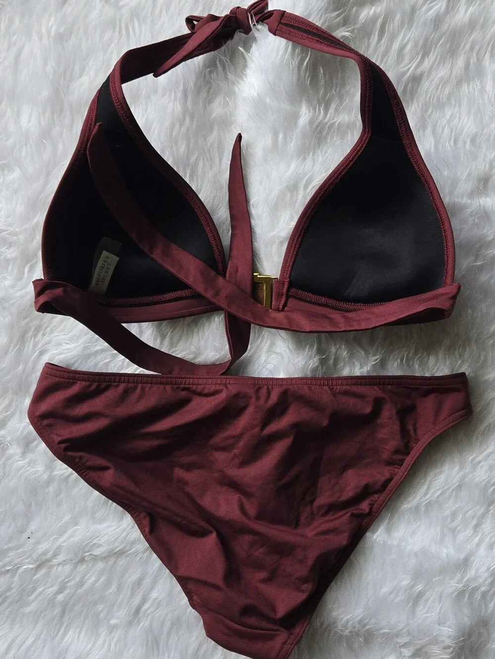 Victoria's Secret Maroon Brownish Halter Bikini Set with Gold Hardware Rare Find